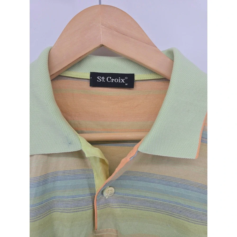 St. Croix Polo Shirt‎ Mens M Multi-color Striped Mercerized Cotton Short Sleeve